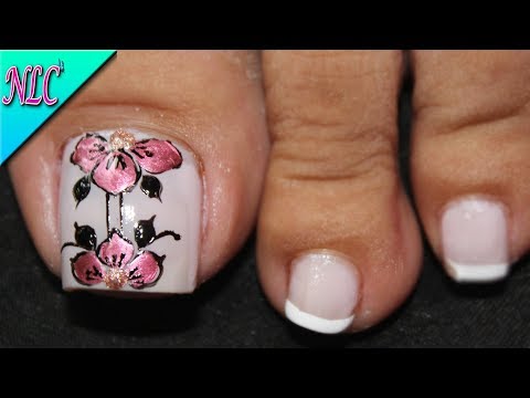 DISEÑO DE UÑAS PARA PIES FLORES Y FRANCÉS PARA PRINCIPIANTES – FLOWERS NAIL ART – NLC