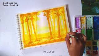 Simple & Easy Watercolor Monochrome Painting - Yellow Forest Landscape Painting Technique / Paint It