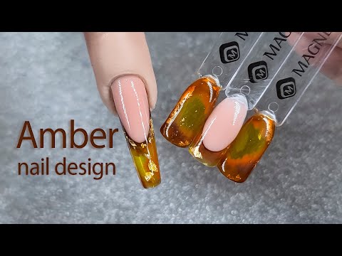 Amber Nail with PowerGel and Gel polishes by Magnetic