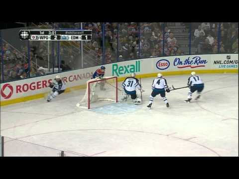 Bryan Little wrist shot goal 2-1 Winnipeg Jets vs Edmonton Oilers 10/1/13 NHL Hockey