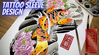 Drawing a Tattoo sleeve design | part 2 (Traditional Koi fish Japanese tattoo)