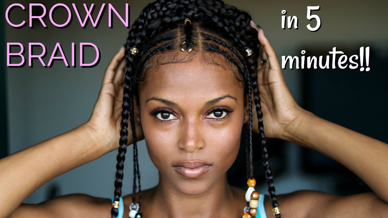 Watch video Crown braid W/Braids & Beads|| In 5 Minutes!! Now Crown braid W/Braids & Beads|| In 5 Minutes!!
