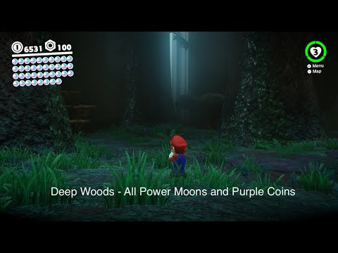 (Super Mario Odyssey) Gameplay Walkthrough of the Deep Woods - All Power Moons and Purple Coins