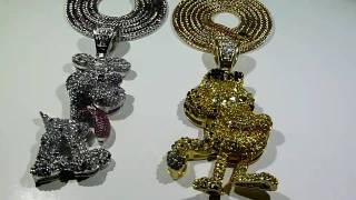 (SOLD)COMBO! Odie and Garfield pendants w/Franco chains- Lab Made Diamond Jewelry TYGA GUCCI MANE