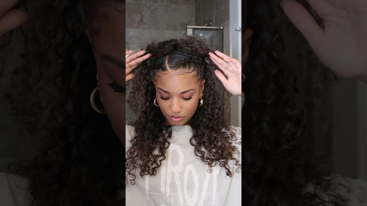 Something about a braided half up half down 🤭 #curlyhairstyles