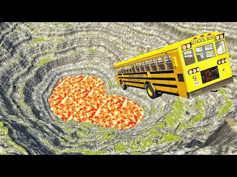 School BusFire Truck and Cars vs Giant Lava Pit – BeamNG.drive  #beamng