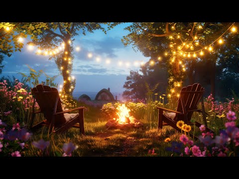 Cozy Spring Night Ambience with Campfire - Fireplace Sounds - Sleep Ambience