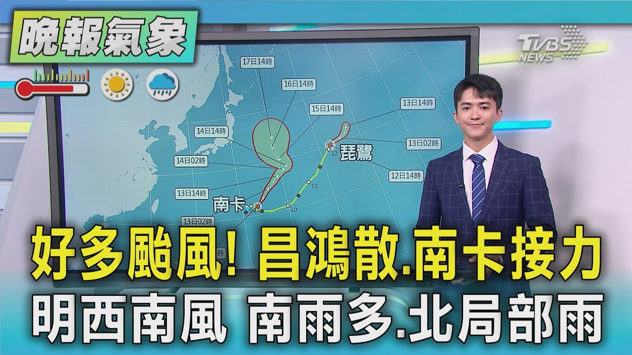 天氣/好多颱風! 昌鴻散.南卡接力 明西南風 南雨多.北局部雨