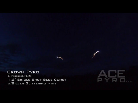 CPSS30-05 Crown Pyro 1.2" Single Shot Blue Comet w/Silver Glittering Mine