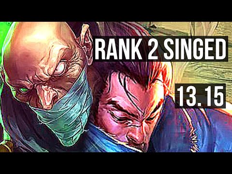 SINGED vs YASUO (TOP) | Rank 2 Singed, 5/0/5, 1400+ games, 1.2M mastery | KR Grandmaster | 13.15