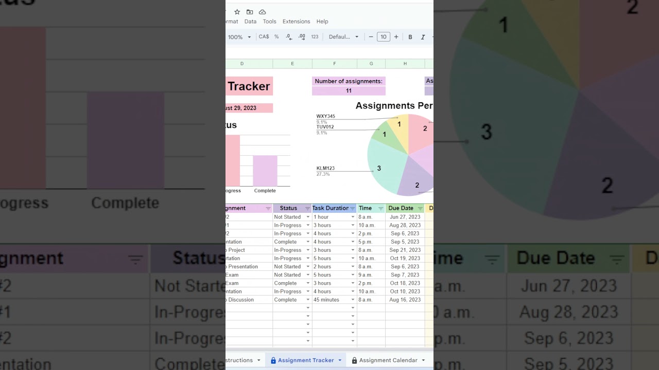 Student Planner #shorts  #spreadsheets #excel #googlesheets