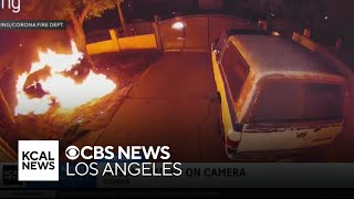 Search for arsonist who caught fire while setting blaze in Corona continues
