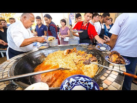 , title : 'Street Food in Uzbekistan - 1,500 KG. of RICE PLOV (Pilau) + Market Tour in Tashkent!'