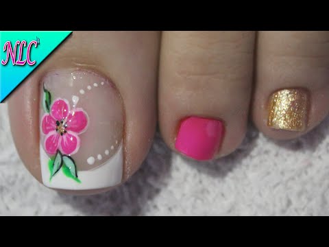DISEÑO DE UÑAS PARA PIES FLOR Y FRANCÉS ¡Muy Fácil! – FLOWERS NAIL ART – FRENCH NAIL ART – NLC