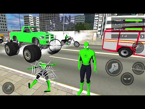 Green Spiderman VS Iron Hero VS Police Spider Rope Hero:Ninja Gangster Crime Vegas City Gameplay