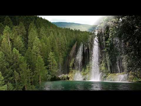 4k Forest Waterfall With Beautiful Relaxing Music | Stress Relief | Meditation Music | Sleep Music