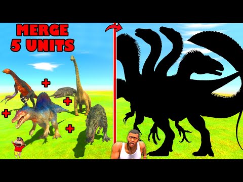 SHINCHAN Merge 5 UNITS into 1 | T-REX Brachiosaurus SPINOSAURUS Animal Revolt Battle Simulator CHOP