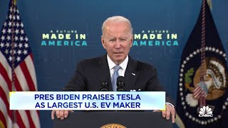 President Joe Biden acknowledges Tesla as largest U.S. EV maker