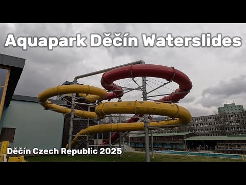 Waterslides in Water Park Aquapark Děčín Czech Republic, POV 4k videos