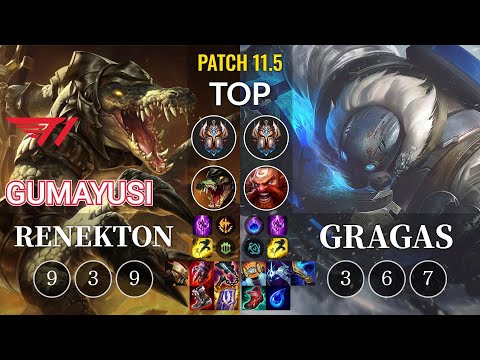 T1 Gumayusi Renekton vs Gragas Top - KR Patch 11.5