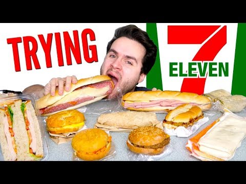 TRYING 7-ELEVEN FOOD PART 2! - Burgers, Burritos,...