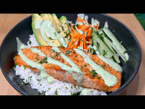 Creamy Cilantro Lime Salmon Bowl makes the perfect spring-time lunch