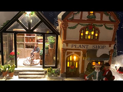 Christmas Village Display Set up on Bookcase shelves - 2021