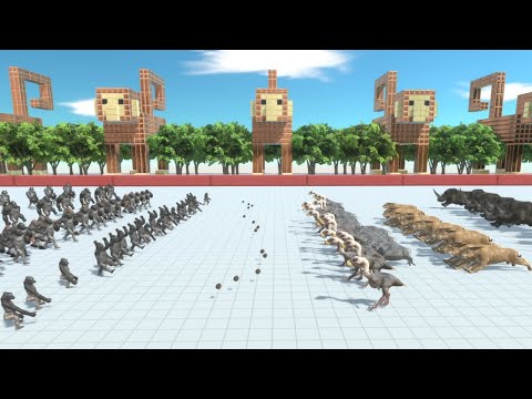 Prehistoric Mammals vs 50 Mutant Primates Apes Army Animal Revolt Battle Simulator