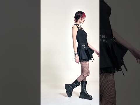 High Waist Pleated Lace Mini Skirt with Buckles
