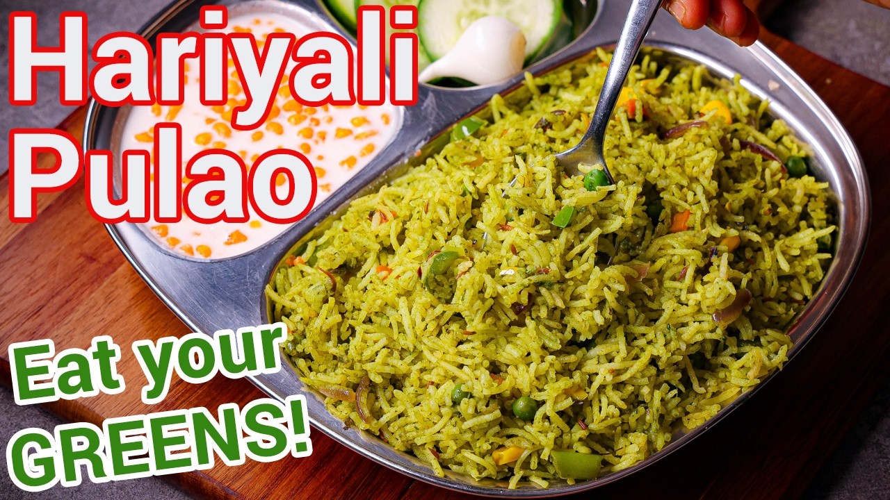 Hariyali Pulao - Healthy Green Pulao Recipe | Green Pulao Lunch Box Special | Spinach Mint Rice