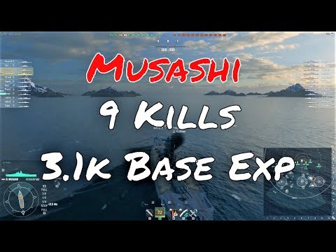 Musashi T9 IJN Battleship | 9 Kills, 3.1k Base Exp | World of warships