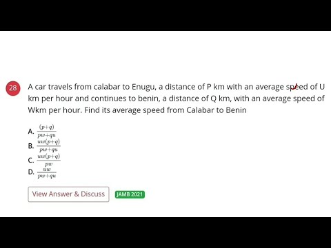 2021 JAMB Question 28 | Speed