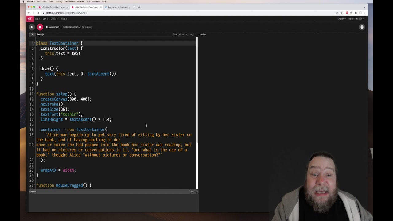 Live coding STEPS line-wrap in p5.js