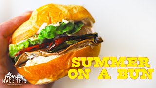 Easy Grilled Veggie Sandwich with Roasted Garlic White Bean Hummus and Pickled Red Onions (VEGAN)