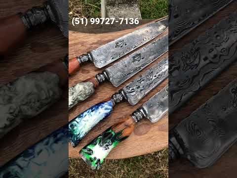 Facas em aço Damasco! Faça já o seu pedido (51) 99727-7136. #facas #damasco #cutelaria