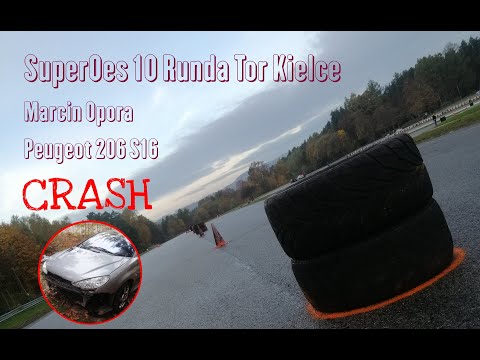 Crash - wypadek - Marcin Opora - Peugeot 206 S16 - SuperOES 10 Runda Tor Kielce 22-10-2022