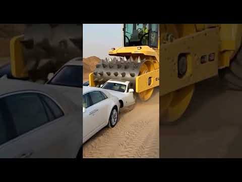 Giant Spiked Road Roller Crushes Luxury Car in the Desert!#luxury #car