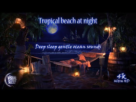Relaxing Ocean waves Beach Hammock at night Deep sleep tropical island ambient sounds 4k 3 hours