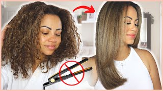 🚫NO FLAT IRON🚫 STRAIGHT HAIR ROUTINE | SALON BLOWOUT AT HOME | HOW TO BLOW DRY CURLY HAIR STRAIGHT