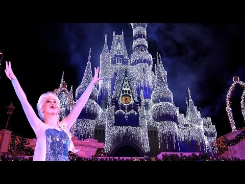 A Frozen Holiday Wish Magic Kingdom Holiday Castle Lighting Show WDW 2015 Queen Elsa