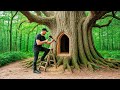 I Built A Hidden Forest Shelter Inside A Giant Tree Solo Survival Build
