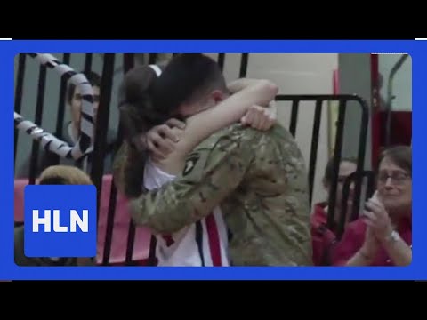 Military brother surprises sister at her last game!