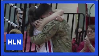Military brother surprises sister at her last game!