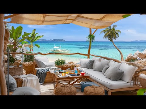 Morning Santorini Seaside Cafe Ambience - Bossa Nova Music for Relax | Cafe Music