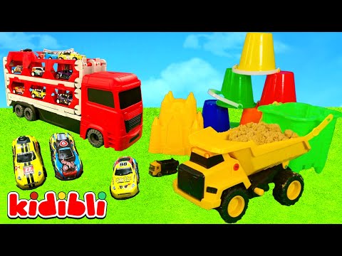 Sand Castle for Kids : Toy Excavator & Dump Truck in Action 🚧 Fun Colorful Playset Video | Kidibli
