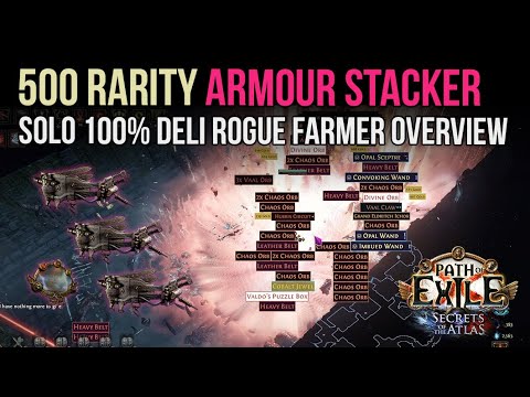500 Rarity Armour Stacker!  Solo 100% Deli Rogue Farmer overview -  Path of Exile 3.26