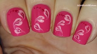 TOOTHPICK NAIL ART #18 - Pink Marble Hearts Design For VALENTINE'S DAY