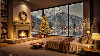 🎄🎅 Peaceful Christmas Jazz 2026 ❄️ Warm Bedroom & Snowy Mountain Views for a Cozy Fireplace Night 🔥
