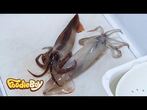 Sliced Raw Squid / Dokdo Kkotsaeu, Busan Korea / Korean Street Food / 오징어회 / 부산 부평동 독도꽃새우