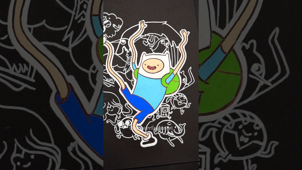 Drawing Finn with Posca Markers 💙 Adventure Time Art Challenge 🤍 Neon Style Art of Finn & Jake 💚